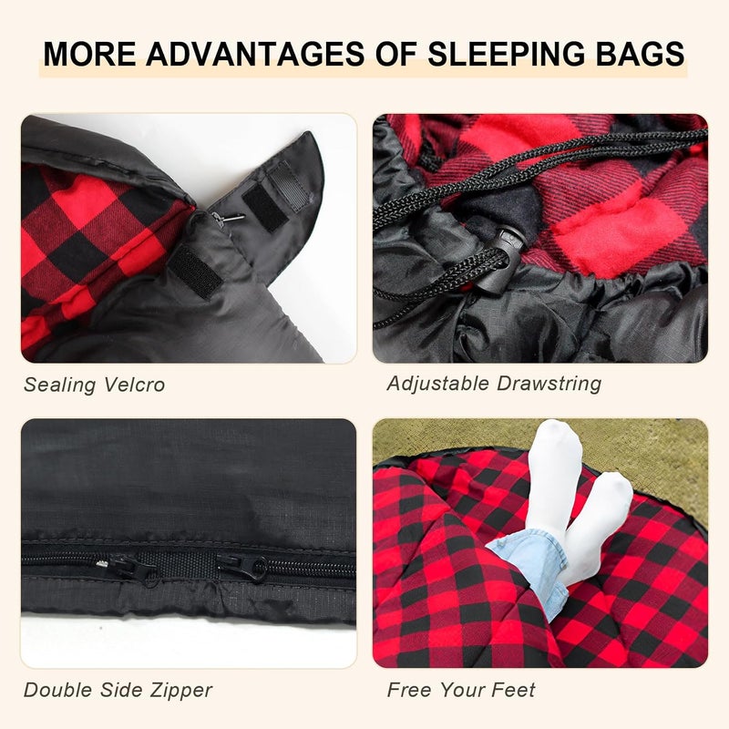 POEPORE Double Sleeping Bag Flannel for Adults with 2 Pillows 2 Person Sleeping Bags Camping XXL Queen Size Two Person Sleeping Bag for Cold Weather - Image 5